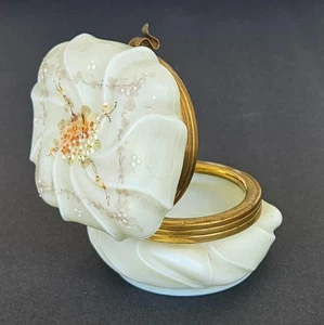 Antique Monroe Wavecrest Hand Painted Satin Glass Trincket Box - Picture 1 of 14