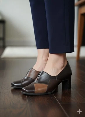 Tacón bloque de cuero marrón retazos Rialto Foto 1 de 4