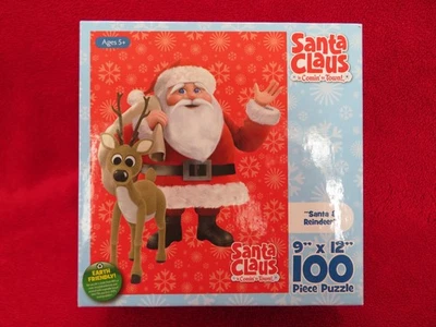 PUZZLE DE 100 PIEZAS SANTA CLAUS IS COMIN’ TO TO TOWN SANTA & REINDEER 9” X 12” NUEVO EN CAJA Foto 1 de 2