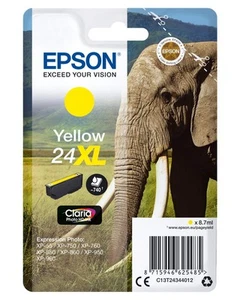 Epson 24XL Yellow Elephant High Yield Genuine, Claria Photo HD Ink Cartridge, XL - Afbeelding 1 van 4