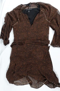 White House Black Market Dress Womens Small Animal Print Studded Sheer Layered - Picture 1 of 18