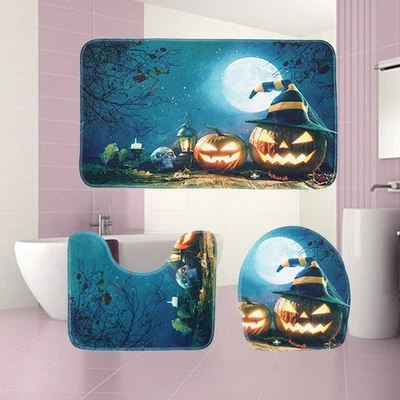  3 in 1 Halloween Kürbis Hut Muster Bad Mat Set Rutschfeste Waschraum Teppich - Bild 1 von 4
