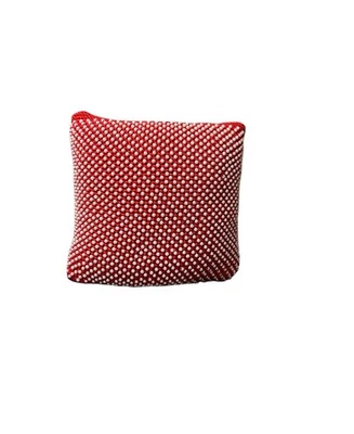 Travesseiro decorativo vermelho feito à mão de crochê vermelho com contas brancas 11x11” - Imagem 1 de 4