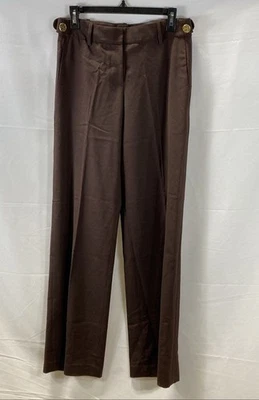NWT Tory Burch Brown Wool Wide Leg Trousers Logo Hardware Pants Women's Size 4 - Image 1 of 4