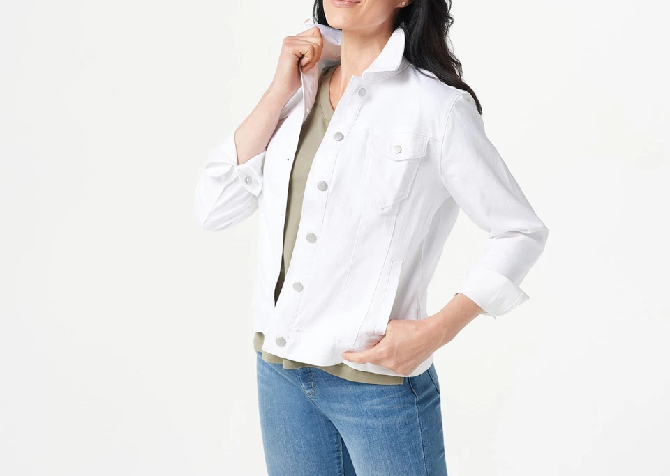 Chaqueta vaquera Isaac Mizrahi para mujer TRUE DENIM clásica con botones blanca lisa talla 18W Foto 1 de 1