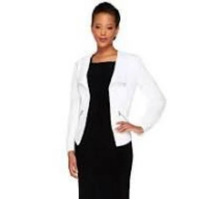 NUEVO CON ETIQUETAS G.I.L.I.  CHAQUETA CREPÉ TEXTURIZADA DELANTERA ABIERTA DE MODA MANGA MALLA BLANCA 0 Foto 1 de 4