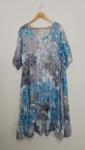 Virtuelle Blue White Floral Lined Viscose Blend Dress Size 22 EUC - Picture 1 of 7