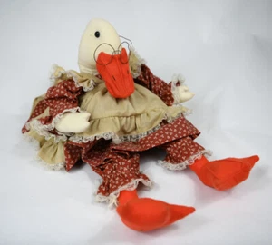 Vintage Homemade Plush Stuffed Goose In Country Dress 22” - Foto 1 di 5