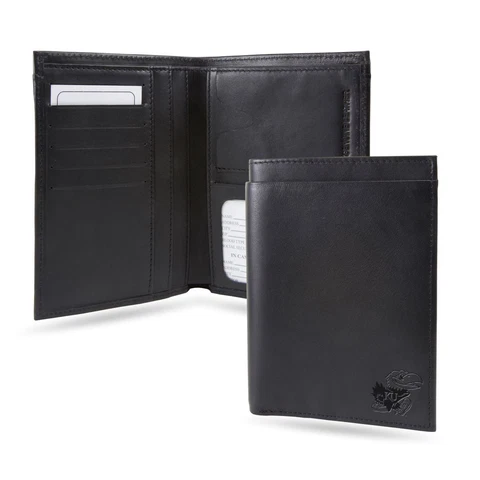 Kansas Jayhawks Black Leather Traveling Bilfold Wallet w/ RFID Blocking Cover