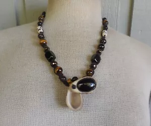 Secret Stash Onyx Antler Hemp Adjustable Necklace Tigers Eye Smoky Quartz Beads - Picture 1 of 15