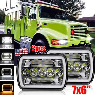 2x Fit International Harvester 4700 4800 4900 7300 7400 7x6"LED Headlights w/DRL - Image 1 of 4