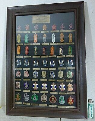 49 Alte Buddha Mönch Amulett Sammlung Emailliert Im Holz Rahmen Thailand  *1960 • 340€