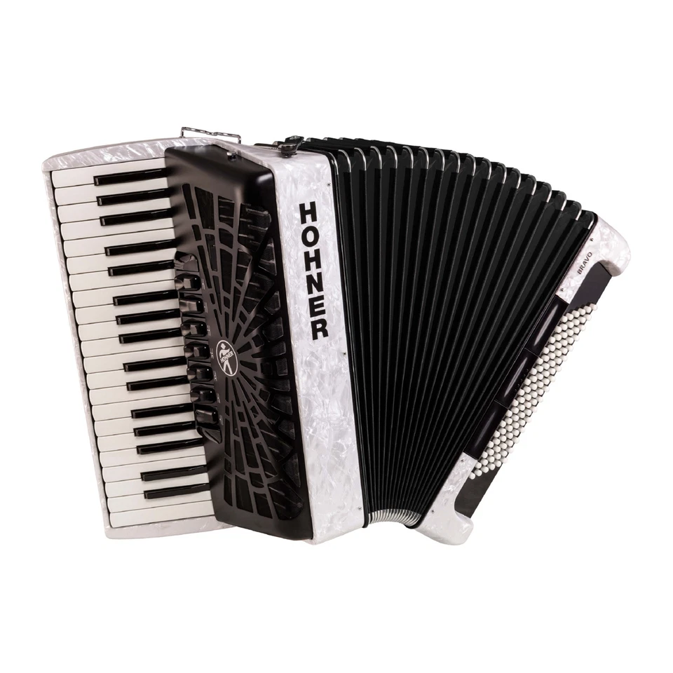 Hohner Bravo III 96 Chromatic Piano Key Accordion Pearl White - Image 1 of 3