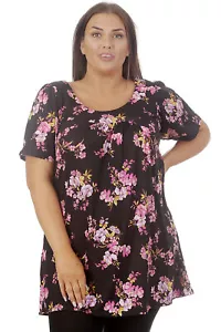 New Womens Plus Size Smock Top Ladies Floral Print Blouse Short Sleeves Tunic - Picture 1 of 5