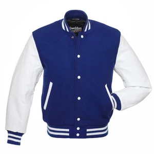 Stewart & Strauss Royal Blue Wool & White Leather Varsity Letterman Jacket New - Picture 1 of 6