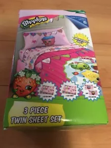SHOPKINS Kids 3-Piece Twin Sheet Set Fitted & Flat Sheets + Pillowcase - Picture 1 of 2