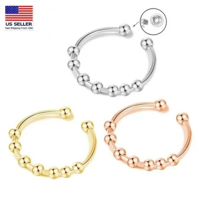 Moda Mujeres Anillos TDAH Alivio del Estrés Ansiedad Acero Inoxidable Movibles Esféricos Foto 1 de 4