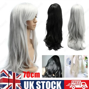 Silver Black Long Wavy Wig for Women Curly Synthetic Wigs Daily Party Use 28inch - Picture 1 of 27
