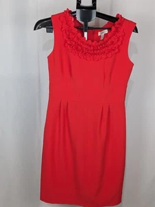 Dressbarn wunderschönes korallenorangefarbenes Etui-Kleid mit Rüschenausschnitt Größe 8 gebraucht, in einwandfreiem Zustand - Bild 1 von 9