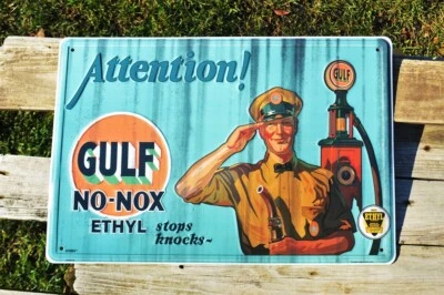 Gulf No-Nox Ethyl Embossed Tin Metal Sign - Gasoline - Gas Pump - Motor Oil - Image 1 of 4