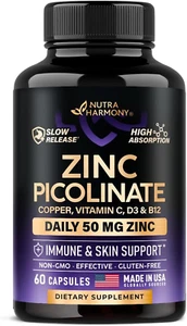 Zinc Picolinate 50Mg - Zinc Supplement with Copper, Vitamin D3 & B6 - Stomach Fr - Picture 1 of 9