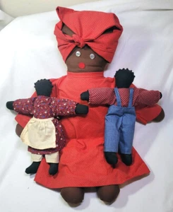 Set Of 3 Vintage Handmade Folk Art African American Cloth Rag Dolls - Picture 1 of 7