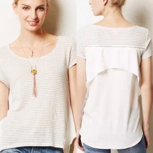 Meadow Rue Anthropologie Sideswing Striped Ruffle Linen Top Blouse White Size S - Picture 1 of 10