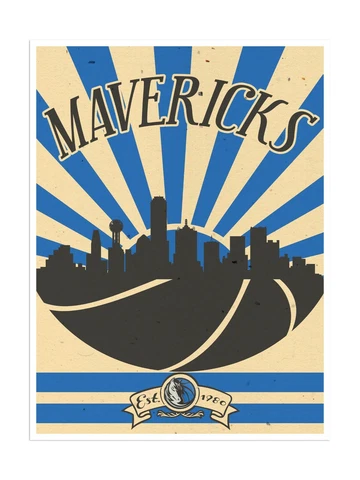 Dallas Mavericks Poster Sunset Design Art Print Man Cave Decor 12x16" Cover