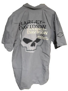 Harley Davidson skull men's medium button-down short sleeve shirt embroidered - Picture 1 of 2