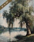 Serenade of the Stream: Vintage Willow Tree Riverside Scene