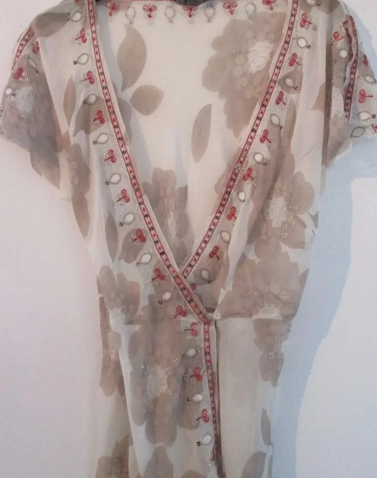 Coast women's  Pure Silk  glamorous "Coffee and Cream" sequinned blouse size 10 - Image 1 of 4