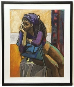 ROBERT FINCH 20th c. American CONTEMPORARY PAINTING Seated Young Black Girl - Picture 1 of 4
