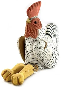 Estatuilla de madera tallada a mano con estante de gallo cuidador firmada arte popular - Imagen 1 de 6