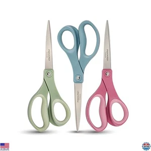 SoftGrip Titanium Scissors 8" - All Purpose Straight Paper Scissors - 3 Count - Picture 1 of 6