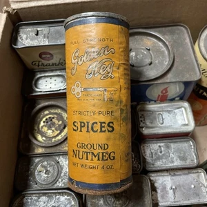 Golden Key Nutmeg Spice Tin Paper Wrap Can Great American Tea New York Vintage - Picture 1 of 10