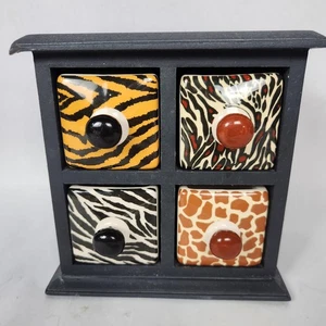 Spice Cabinet / Jewelry Box W/4 Ceramic Drawers Safari Theme Great Condition  - Picture 1 of 11