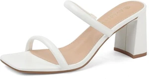 Sandali donna quadrati punta aperta tacco due cinturini mules slip on blocco grosso-TG:8 - Foto 1 di 7