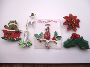 6x lot Christmas Holiday deer flower bird holly candle Gerrys brooch pin CH18 - Picture 1 of 20