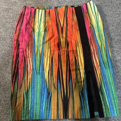 Юбка женская Wortrhington 10 прямая с разрезом художественная в полоску оранжевая розовая зеленая карьерная - Изображение 1 из 4