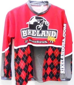Bikeland BMX Youth Jersey Junior's Large in Black, White, Red & Gray - Picture 1 of 2