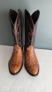 J.B. Dillon Snakeskin Cowboy Boots Western Exotic Leather Brown Mens 11 EE - Picture 1 of 7