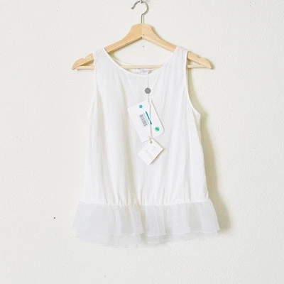 NUEVO CON ETIQUETAS Brunello Cucinelli MEDIANO seda tul blanco peplum top sin mangas Foto 1 de 4