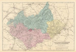 LEICESTERSHIRE & RUTLANDSHIRE antique county map by GW BACON 1883 old - Picture 1 of 1