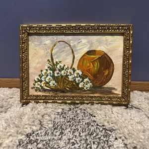 PAINTING MID CENTURY "S Van Trease"74 Daisies with bass - Picture 1 of 3