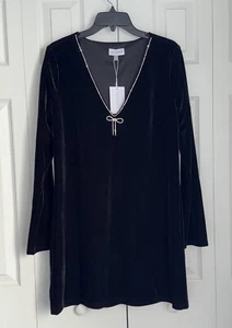 Lucy Paris Black Velvet LS Mini Dress Rhinestone Trim Lined Woman's M NWT - Picture 1 of 2