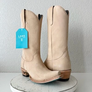 Lane EMMA JANE Womens Cowboy Boots 9 Bone Leather Western Cowgirl Mid Calf Tall - Picture 1 of 13