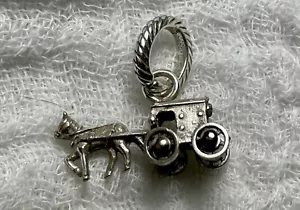 Sterling Silver Charm "Horse & Buggy" .925 - Picture 1 of 2