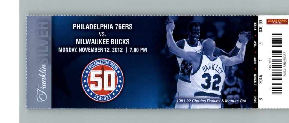 Полный билет Milwaukee Bucks vs Philadelphia 76ers 11/12/2012 - Чарльз Баркли - Изображение 1 из 2