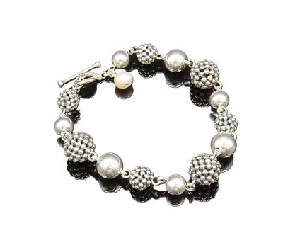 MICHAEL DAWKINS 925 Silver  Vintage Cultured Pearls & Beads Bracelet  BT9788 - Image 1 of 4
