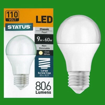25x 9W (=60W) 110V Pearl LED, A60 GLS Globe, Edison Screw ES E27 Light Bulb Lamp - Image 1 of 3